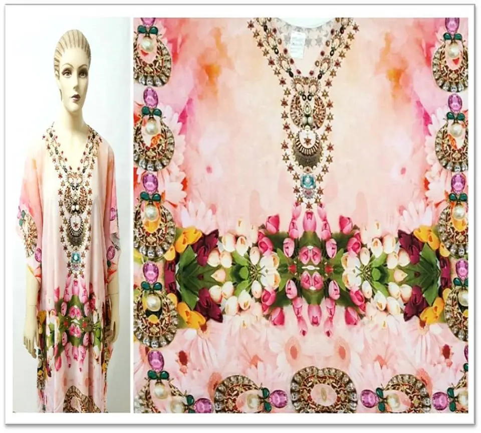 Printed kaftan with engineered placement design
