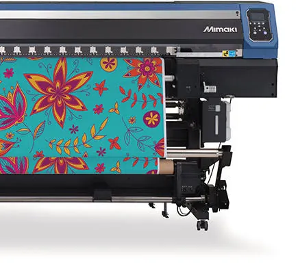 Digital textile printer printing a colourful floral design