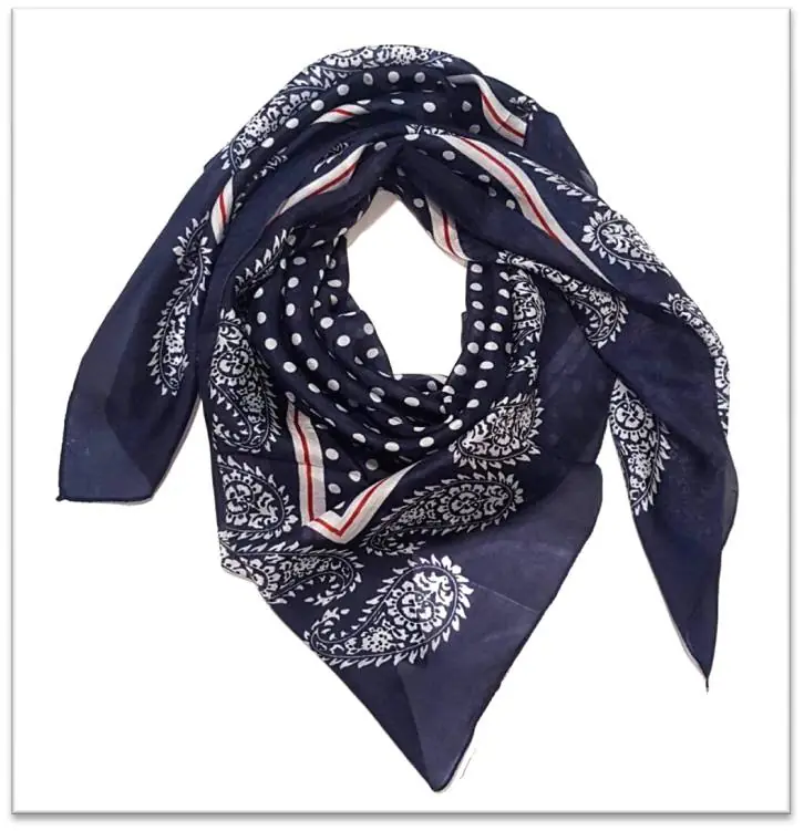 Navy printed square scarf with dots and paisley