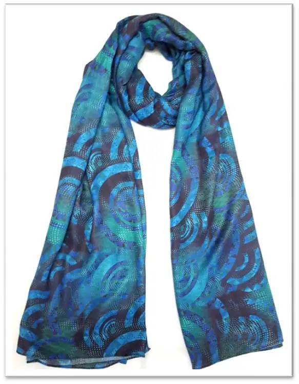 Digitally printed scarf in blue and teal